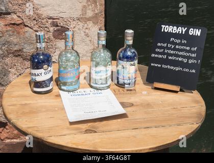 Flaschen Torbay Gin zum Verkauf im Cockington Village nahe Torquay, Devon, England, UK Stockfoto