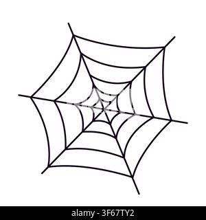 Halloween-Spinnennetz-Vektorillustration. Cartoon-einfaches gruseliges Spinnennetz isoliert auf weißem Hintergrund. Handgezeichnetes Linearelement für Herbstfeiertage Stock Vektor