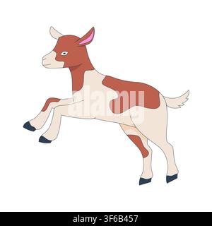 Junger braun-weißer Kalb in spielerischer Laufpose 2D-Cartoonfigur Stock Vektor