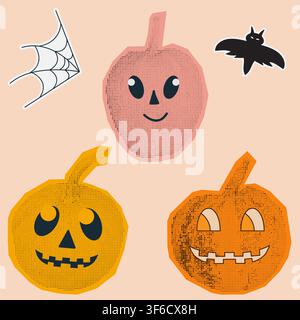 Halloween-Kürbisse Halftone-Collage-Elemente Stock Vektor