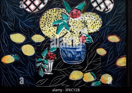 Naturaleza mit Mimosen auf schwarzem Hintergrund (Still Life with Mimosas on Black Background), gemalt im Jahr 1944 vom französischen Künstler Henri Matisse (1869–1954). Öl Stockfoto