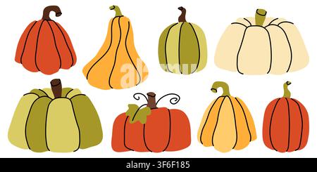 Herbst-Kürbisse Clipartset Doodle-Vektorillustration für Thanksgiving-Design Stock Vektor
