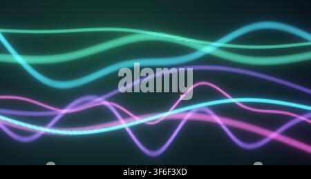 Dynamische und farbenfrohe Neonlinien erzeugen einen lebendigen visuellen Effekt auf einem dunklen Hintergrund. Stockfoto