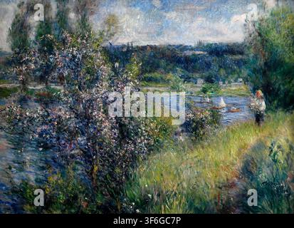 Pierre-Auguste Renoirs "Die Seine in Chatou" (1881), Öl auf Leinwand. Das impressionistische Gemälde zeigt die Seine bei Chatou mit blühenden Bäumen, Stockfoto