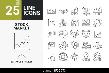 Börsen-Linien-Icons-Set bearbeitbarer Vektor Stock Vektor
