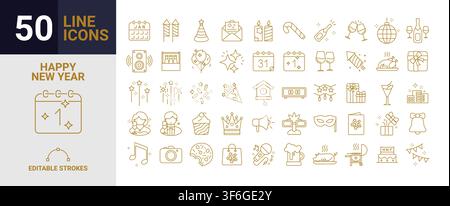 Set mit 50 Icons zum neuen Jahr im Vektorformat. Stock Vektor