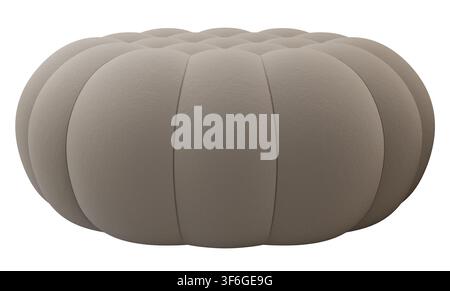 Dieser Pouf ist ausgeschnitten und auf einem klaren Hintergrund isoliert. Er hat eine runde Form, die für Sitzgelegenheiten oder Dekoration konzipiert ist. Ideal für moderne Räume in Wohnungen oder Stockfoto