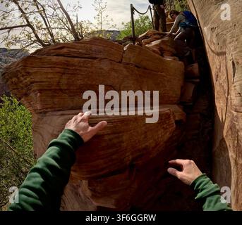 Angels Landing Cliffside Grip (Zion-Nationalpark, Utah, USA) Stockfoto