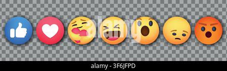 Emoji-Symbol-Set. Hände. Lächeln-Sammlung. Lustiger Cartoon. Soziale Medien. Emotionen. Lächeln, Weinen, Traurig, Wütend, Fröhlich, Hallo, Gefällt mir. Smileys Emoticons Emoj Stock Vektor