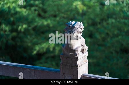 Die steinernen Löwen vor dem Tempeltor Stockfoto