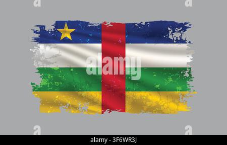 Die Flagge der Zentralafrikanischen Republik ist mit Pinselstrichen dargestellt und zeigt Designelemente in einem texturierten Stil. Stock Vektor