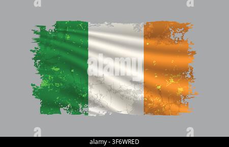 Die irische Flagge ist mit Pinselstrichen dargestellt und weist Designelemente mit einem texturierten Stil auf. Stock Vektor