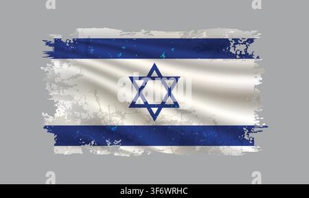 Die Israel-Flagge ist mit Pinselstrichen dargestellt und weist Designelemente mit einem texturierten Stil auf. Stock Vektor