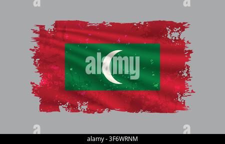 Die Flagge der Malediven ist mit Pinselstrichen dargestellt und zeigt Designelemente in einem texturierten Stil. Stock Vektor