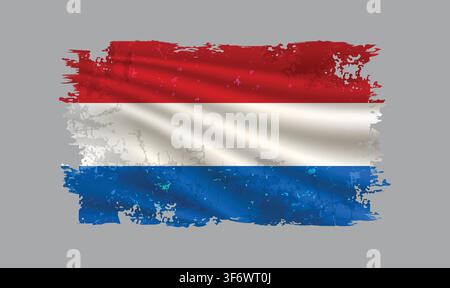 Die Flagge der Niederlande ist mit Pinselstrichen dargestellt und zeigt Designelemente in einem texturierten Stil. Stock Vektor
