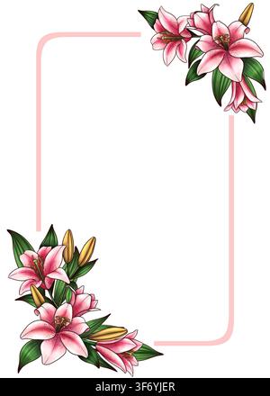Botanische Illustration einer Lilienblumenkollektion isoliert auf weißem Hintergrund. Handgezeichnete Blumenelemente als Cliparts für Hochzeitseinladungen, Geburtstage Stockfoto