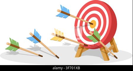Darts-Ziel-Ikone im flachen Stil. Dartboard-Spiel-Vektorillustration auf isoliertem Hintergrund. Ziel mit Pfeilzeichen-Geschäftskonzept. Stock Vektor