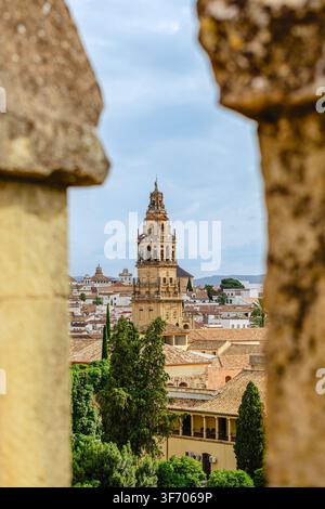 Glockenturm der Mezquita-Kathedrale von Cordoba (Torre Campanario de la Mezquita-Catedral de Córdoba) in Spanien. Stockfoto