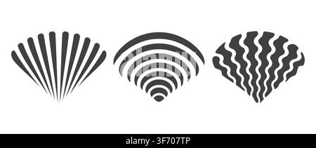 Vektor-Setsymbole von Meeresmuscheln im flachen Stil. Geometrische Meeresmuschel. Stock Vektor