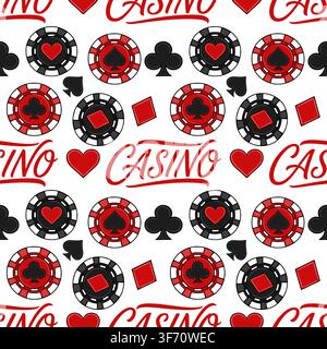Nahtloses Muster-Vektor mit Pokerchips und Kartensymbolen Stock Vektor