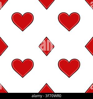 Nahtloses Vektormuster mit roten Herzen und Diamanten als Spielkartensymbole Stock Vektor