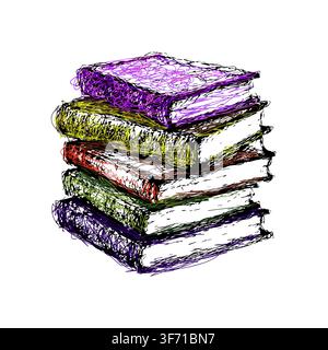 Ein Stapel Bücher Handgezeichnet. Nicht KI, Vektorillustration. Stock Vektor