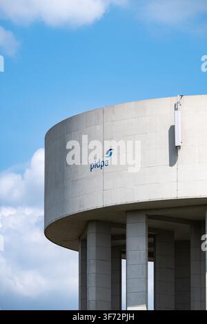 Der Pidpa-Wasserturm der Provinciale Intercommunale Drinkwatermaatschappij der Provincie Antwerpen in Dessel. Dessel, Belgien, 25. Juli 2026. Foto Stockfoto