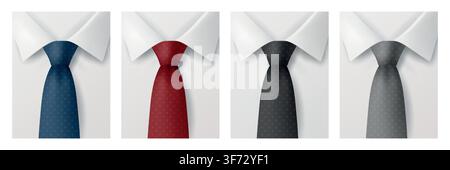 Krawattenkarte-Vektor. Krawatte mit weißem Hemdkragen. Krawatten-Vertikalvorlage für Grußkarte, Vater, Business, Büro, Anzug, Herrenmodedesign Stock Vektor