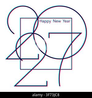 2027 Neujahrs-Logo-Design, Glitch-Art-Effekt. dünne Zahlen mit Anaglyphen-Effekt des Farbschubs für Vorlagenkarte, Einladung, Kalender, Party, Etikett Stock Vektor