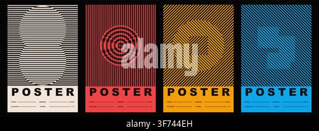 Set aus vier minimalistischen Postern mit geometrischen Linienmuster und fetter Typografie Stock Vektor