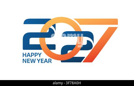 Minimale geometrische Typografie für „Frohes neues Jahr 2027“ aus abstrakten Gradientenzahlen. Zeitgenössisches Vektordesign, geeignet für Grußkarten Stock Vektor