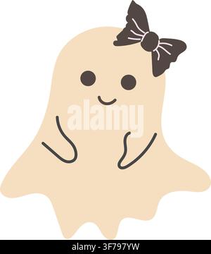 Süßer Halloween-Geist mit Hexenhut und Schleifen. Vektorillustration im Cartoon-Flachstil. Stock Vektor