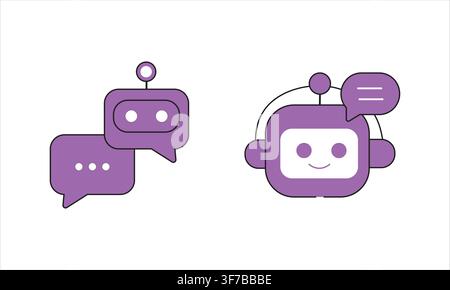 AI-Chatbot-Kommunikations-Flachicon-Set – Vektor-Sammlung für virtuelle Assistenz Stock Vektor