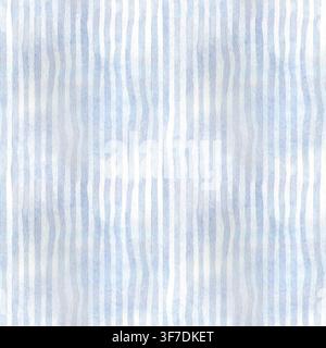Aquarell nahtloses Muster mit Illustration zarter hellblauer vertikaler Streifen. Handgezeichneter gestreifter Hintergrund für Stoff, Tapete, Verpackungspapier Stockfoto