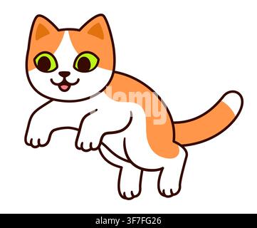 Niedliche Cartoon-Orange-weiße Katze springt in die Luft. Einfache Vektorillustration, dicker Umriss. Stock Vektor