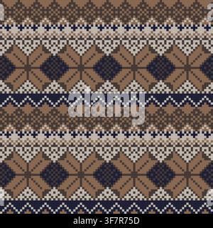 Argyle Floral Knitting nahtloses Musterdesign in Braun für Mode und Heimtextilien, Grafiken, Strickwaren und Hintergründe Stock Vektor