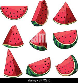 Frische Wassermelonen-Scheiben-Vektorillustration Sommerobst Stock Vektor