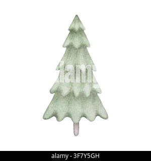 Ein grüner Weihnachtsbaum im Vintage-, minimalistischen Stil. Handgezeichnete Illustration isoliert auf weißem Hintergrund. Für Postkarten und Drucke mit Neujahr Stockfoto