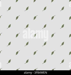 Vektor-Muster ohne Naht mit kleinen grünen Blättern auf grauem Hintergrund. Minimalistischer botanischer Herbstdruck für den Schulanfang, Verpackungen und Papier. Stock Vektor