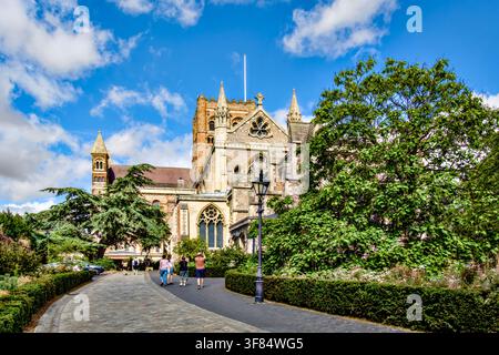St Albans Cathedral, offiziell die Kathedrale und Abteikirche von St. Alban, auch bekannt als „die Abtei“, St. Albans, Hertfordshire, England, U.K. Stockfoto