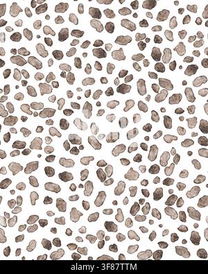 Leopardfell-Imitation Aquarell handgezeichnetes nahtloses Muster. Gefleckter brauner afrikanischer Geparden-Druck. Safari-Tiertextur-Hintergrund für Stoff, Karten Stockfoto