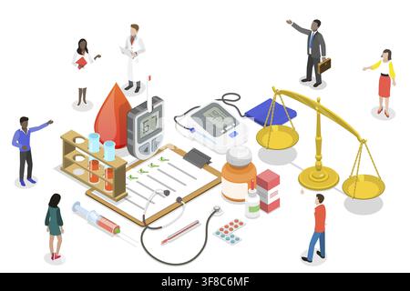 3D Isometrische Flachkonzeptillustration von Gesundheitengleichheit, Biasreduzierung in der Gesundheitsversorgung Stockfoto