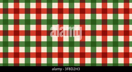 Weihnachtsroter grüner Gingham-Stoff nahtloses Muster. Weihnachtskaro-Plaid. Picknick-Küchenstruktur. Gingham-Viereck-Vintage-Struktur. Geschenkpapier Stock Vektor