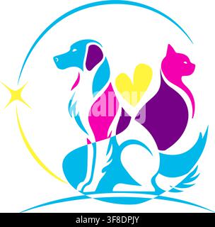 Hund- und Katzen-Logo Handgezeichnet. Nicht KI, Vektorillustration. Stock Vektor