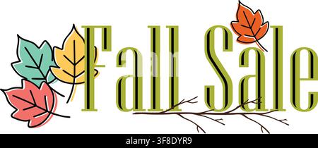 Helle herbstliche Verkaufsbanner mit stilisierten farbenfrohen Blättern und Text für saisonale Aktionen Stock Vektor