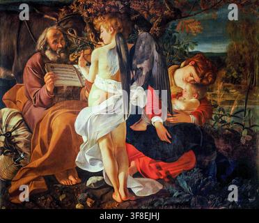 Michelangelo Merisi da Caravaggio, Rest auf dem Flug nach Ägypten, Ölgemälde auf Leinwand, um 1597 Stockfoto