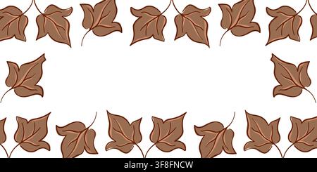 Dekorativer Rahmen aus braunen Herbst-Baumwollblättern auf weißem Hintergrund. Botanisches Borderelement. Naturkonzept. Flacher Stil. Vektorillustration für Stock Vektor