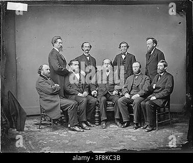 Ehrenwerter James A. Garfield, General John T. Ketchum und General Green B. Raum, prominente Persönlichkeiten der Zeit des Amerikanischen Bürgerkriegs, in einem, einem amerikanischen Fotografen. Stockfoto