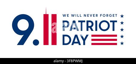 9 11 Patriot Day Text-Banner, September 11 Typografie-Logo Stock Vektor