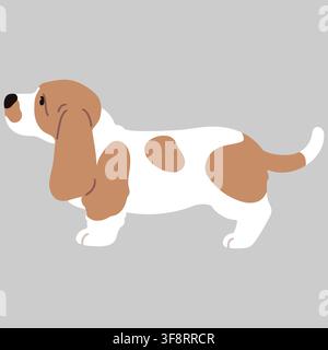 Einfache und niedliche Illustration von Zitrone und weißem Basset Hound in Seitenansicht flach gefärbt Stock Vektor